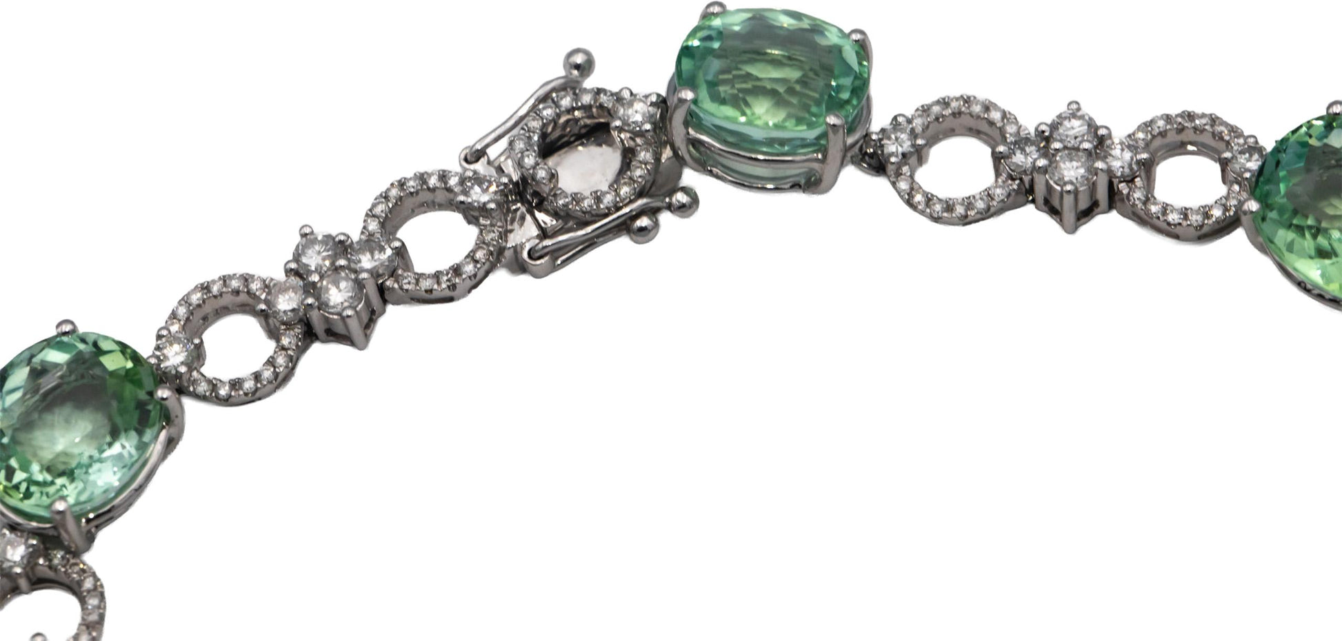 Designer 18k White Gold Green Amethyst & VS Diamond Link Bracelet 24.0CTW