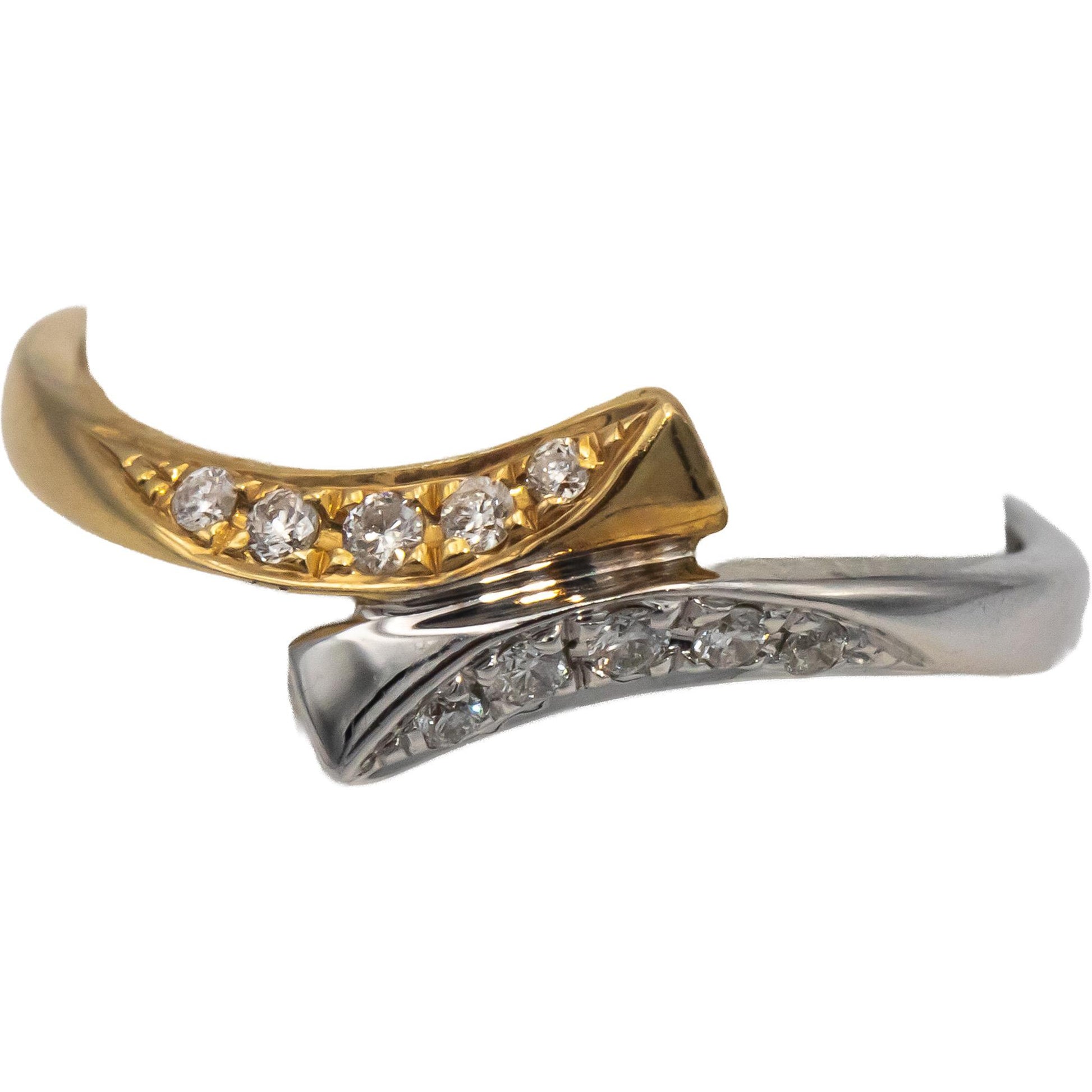 14k White & Yellow Gold Round Diamond Bypass Ring 0.15CT Size 7.25