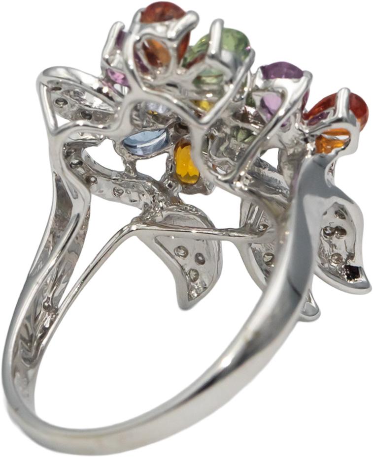 18k White Gold Round Diamond & Rainbow Sapphire Floral Ring 1.50CT Size 7.25