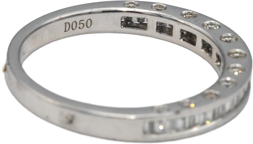 18k White Gold VS Round & Baguette Diamond Band Ring 0.50CT Size 6