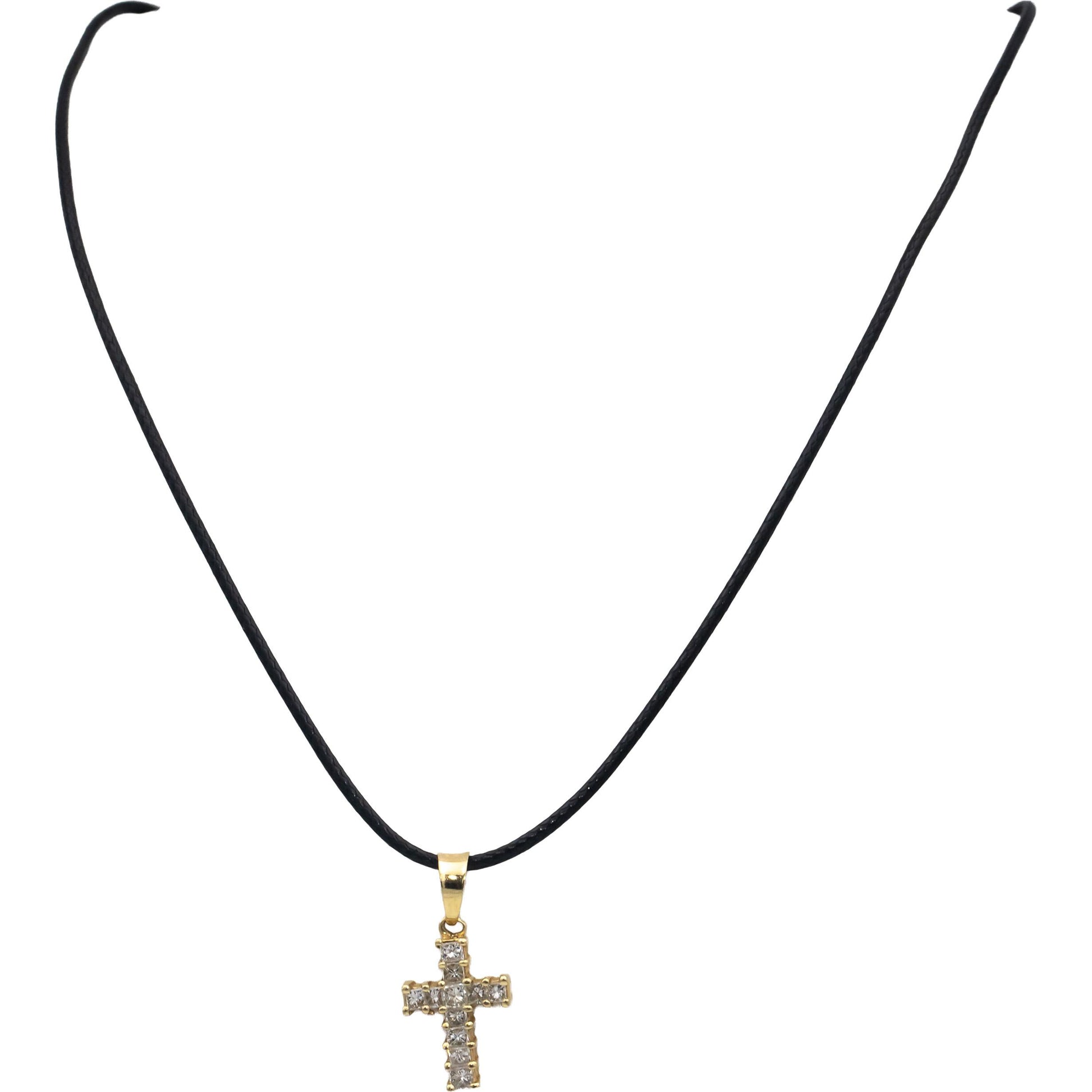 14k Yellow Gold Princess Cut Diamond Cross Crucifix Pendant Necklace 1.0CT