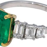 GIA 18k White Yellow Gold Colombian Emerald & Diamond Cocktail Ring 4.0CTW Sz 7