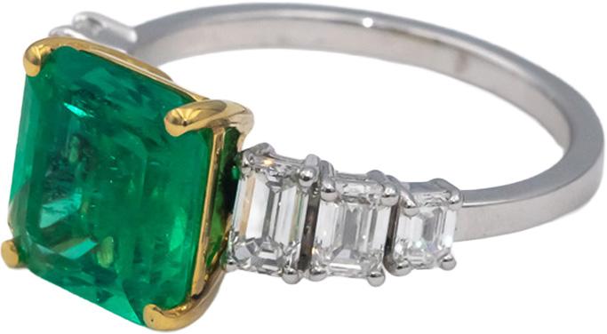 GIA 18k White Yellow Gold Colombian Emerald & Diamond Cocktail Ring 4.0CTW Sz 7