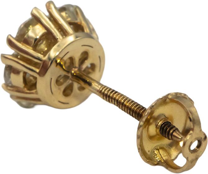 14k Yellow Gold VS Round Diamond Cluster Flower Stud Screw Back Earrings 1.24CT