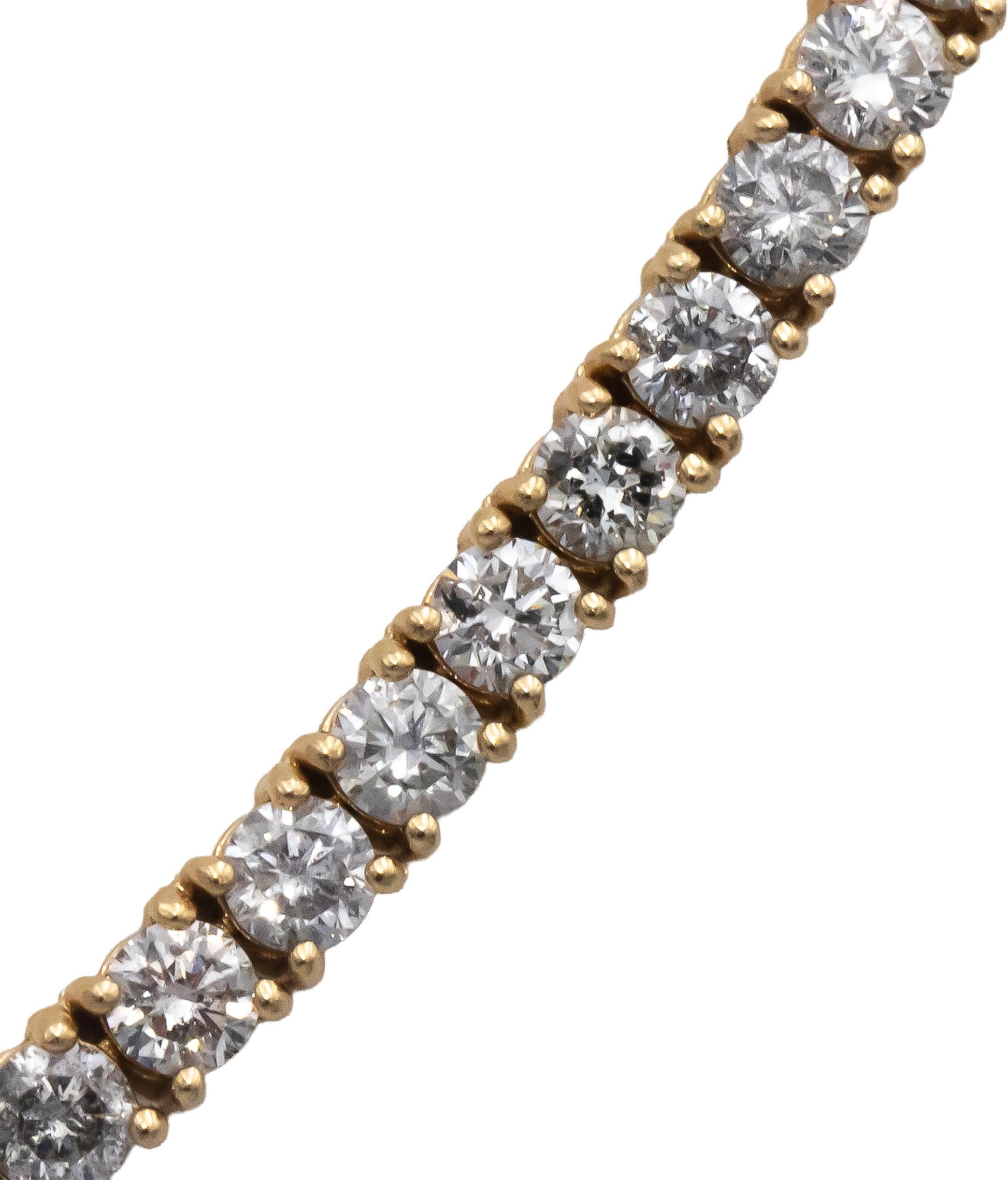 14k Yellow Gold Round Diamond Tennis Necklace 12.92CT