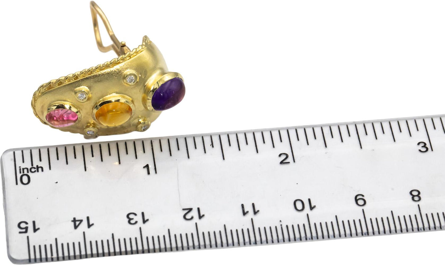 14k Yellow Gold Diamond Amethyst Citrine Tourmaline Earrings 4.12CTW