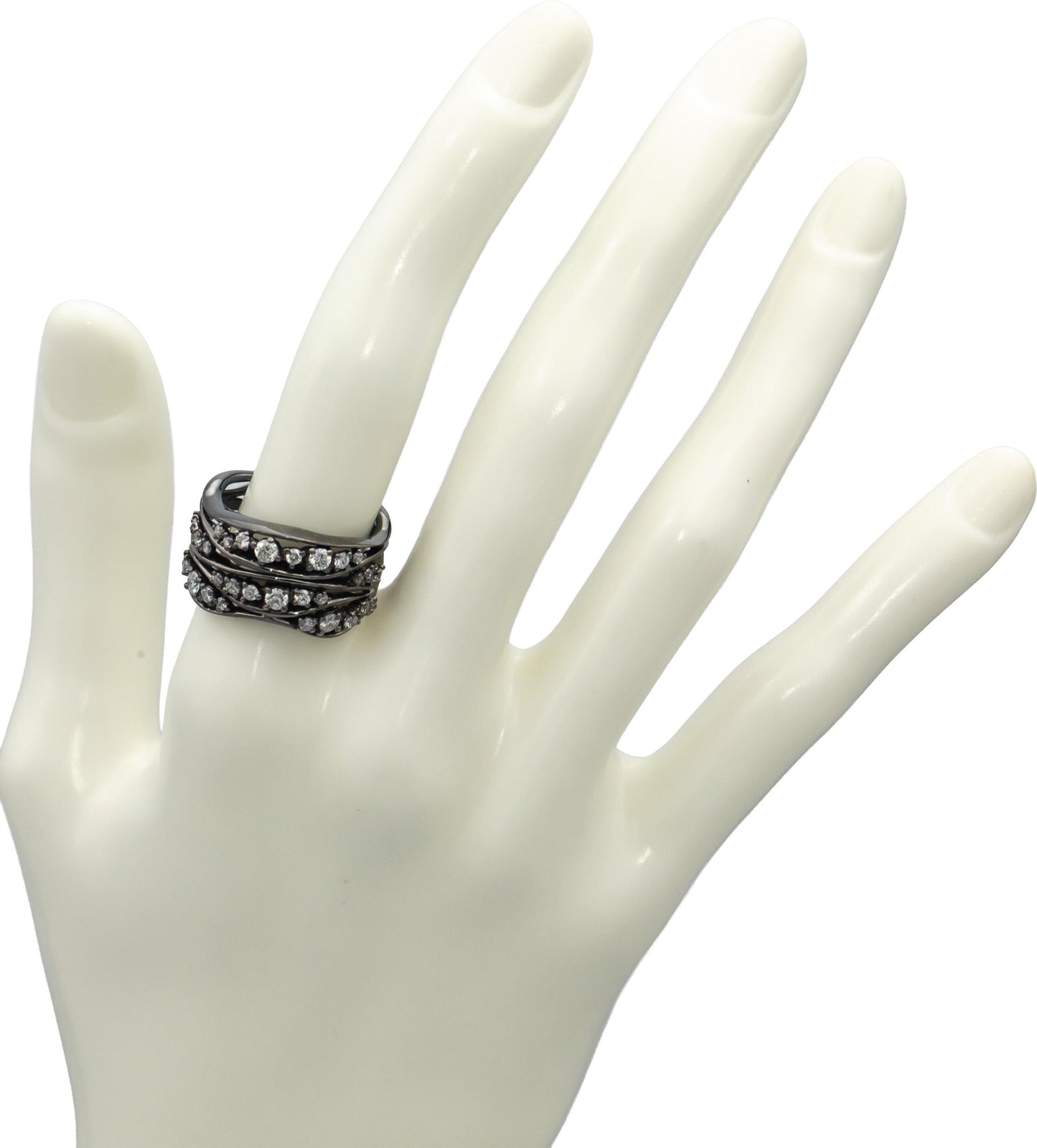18k Black Gold Rhodium VS Round Diamond Wide Band Ring 0.75CT Size 6.75