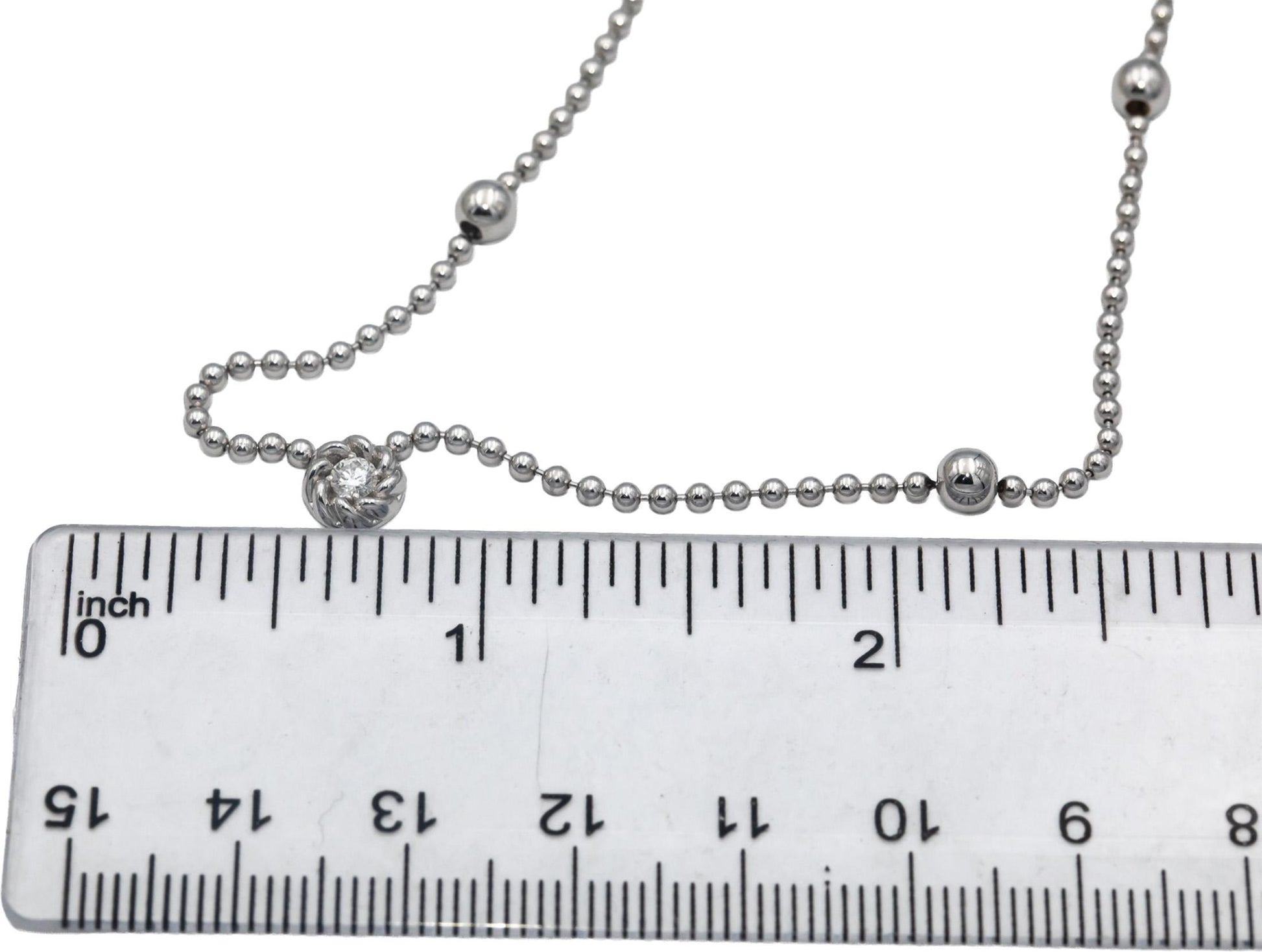 ROBERTO COIN 18k White Gold VS Round Diamond Beaded Necklace 0.10CT