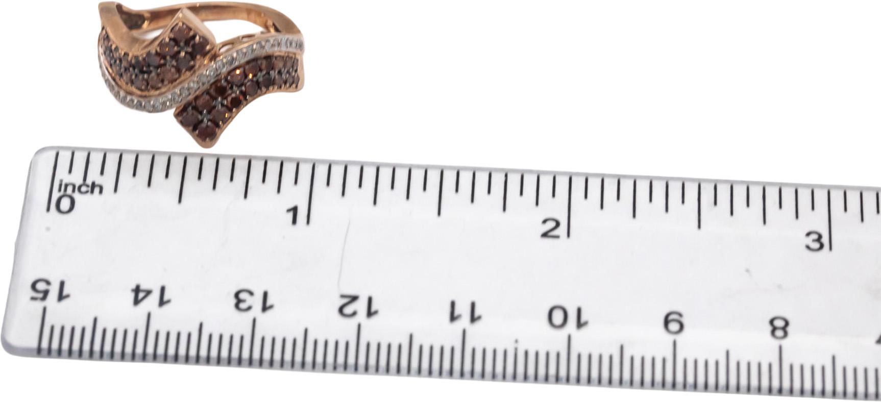 10k Rose Gold Round Diamond Cluster Bypass Ring 0.33CT Size 6