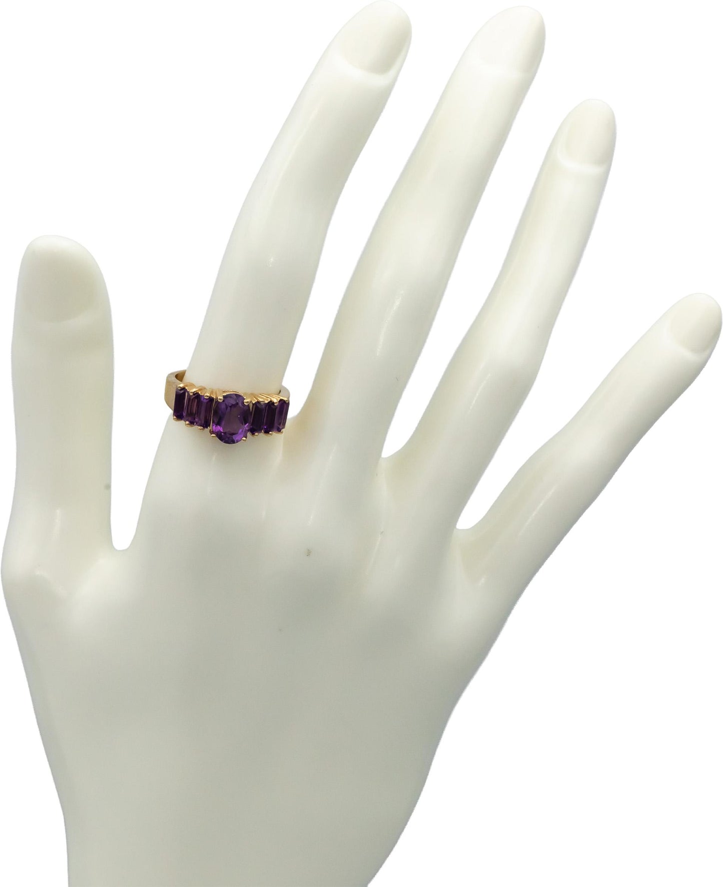 10k Yellow Gold Oval and Emerald Cut Amethyst Band Ring 1.50CT Size 6