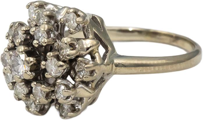 Vintage Antique 14k White Gold Diamond Cluster Cocktail Ring 1.0CT Size 7.5