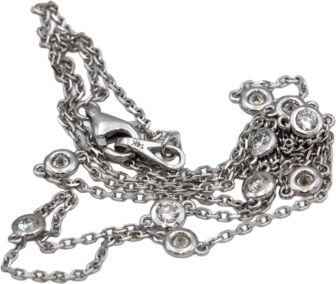 14k White Gold Round Diamond By The Yard Chain Necklace 0.64CT