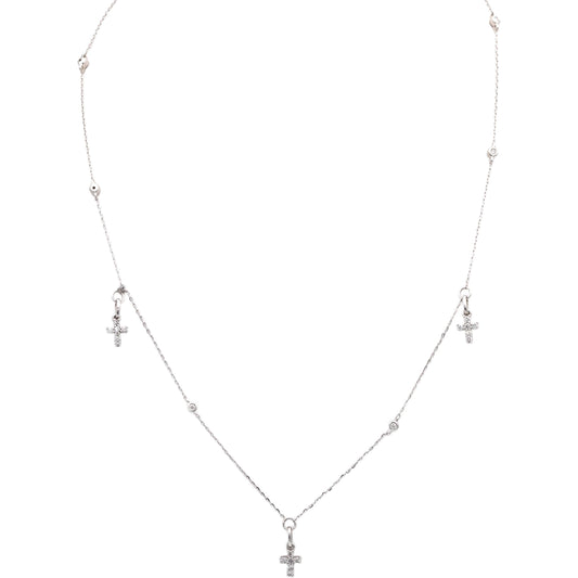 10k White Gold Round Diamond By The Yard Cross Dangle Necklace 0.34CT