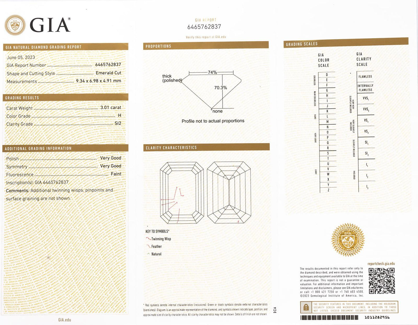 GIA Certified SI2/H Emerald Cut Diamond Loose Stone 3.01CT