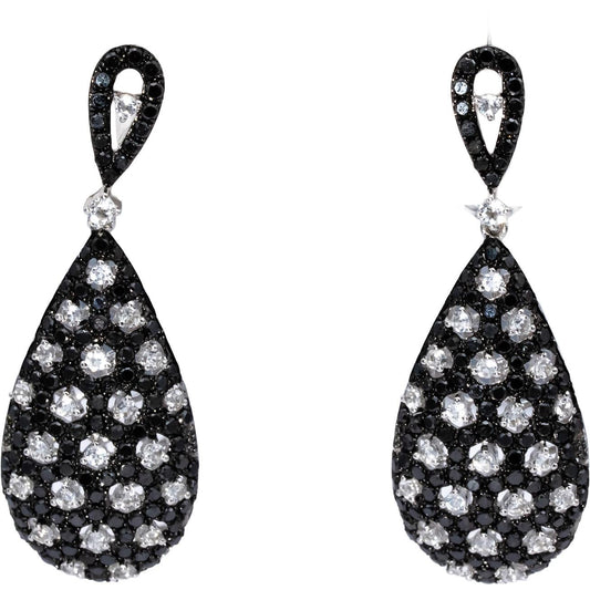 14k White Gold White Topaz and Black Diamond Cluster Dangle Earrings 2.50CTW
