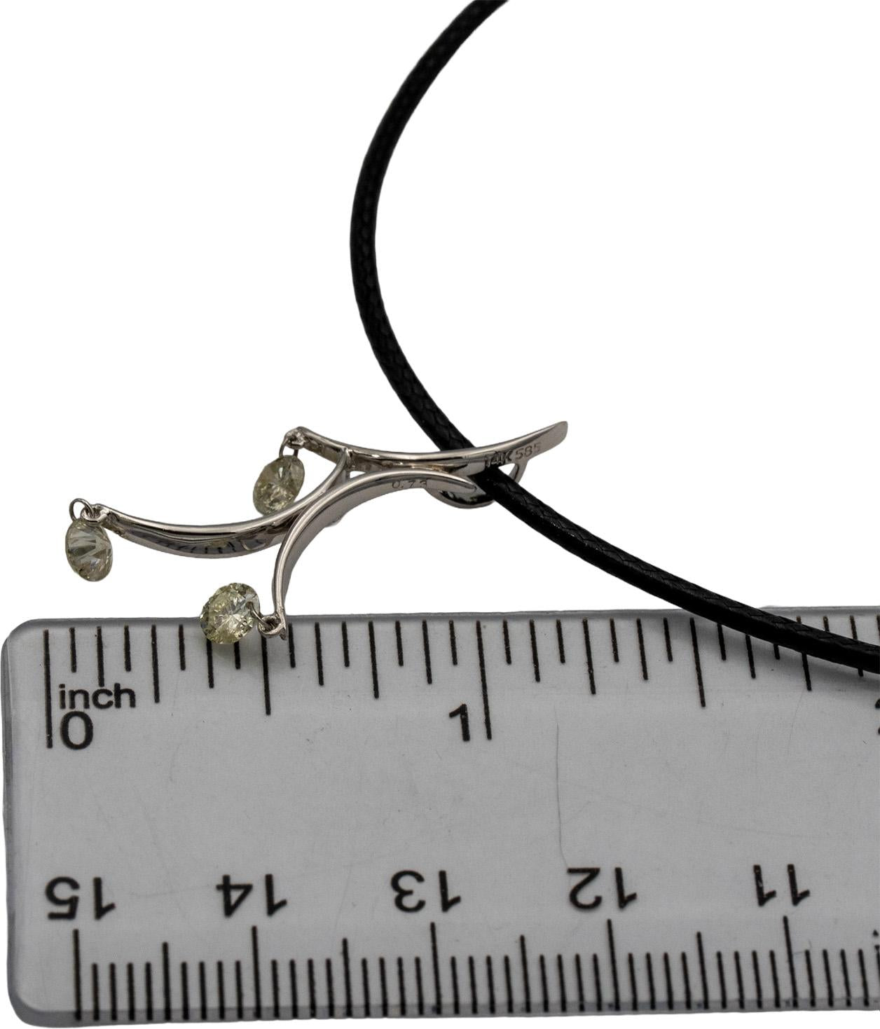 14k White Gold Round Diamond Dangle Pendant Necklace 0.73CT