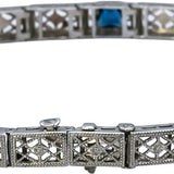 Vintage Antique 14k White Gold Diamond & Synthetic Gemstone Bracelet 0.15CT