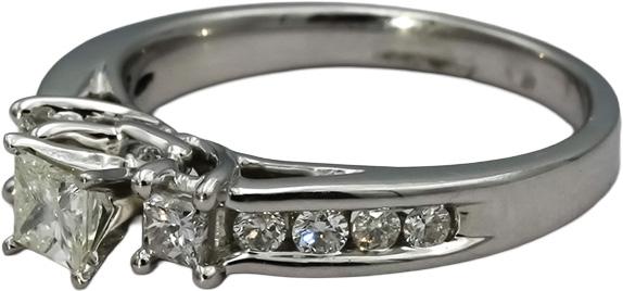 14k White Gold Round and Princess Cut Diamond Engagement Ring 0.75CT Size 7.25