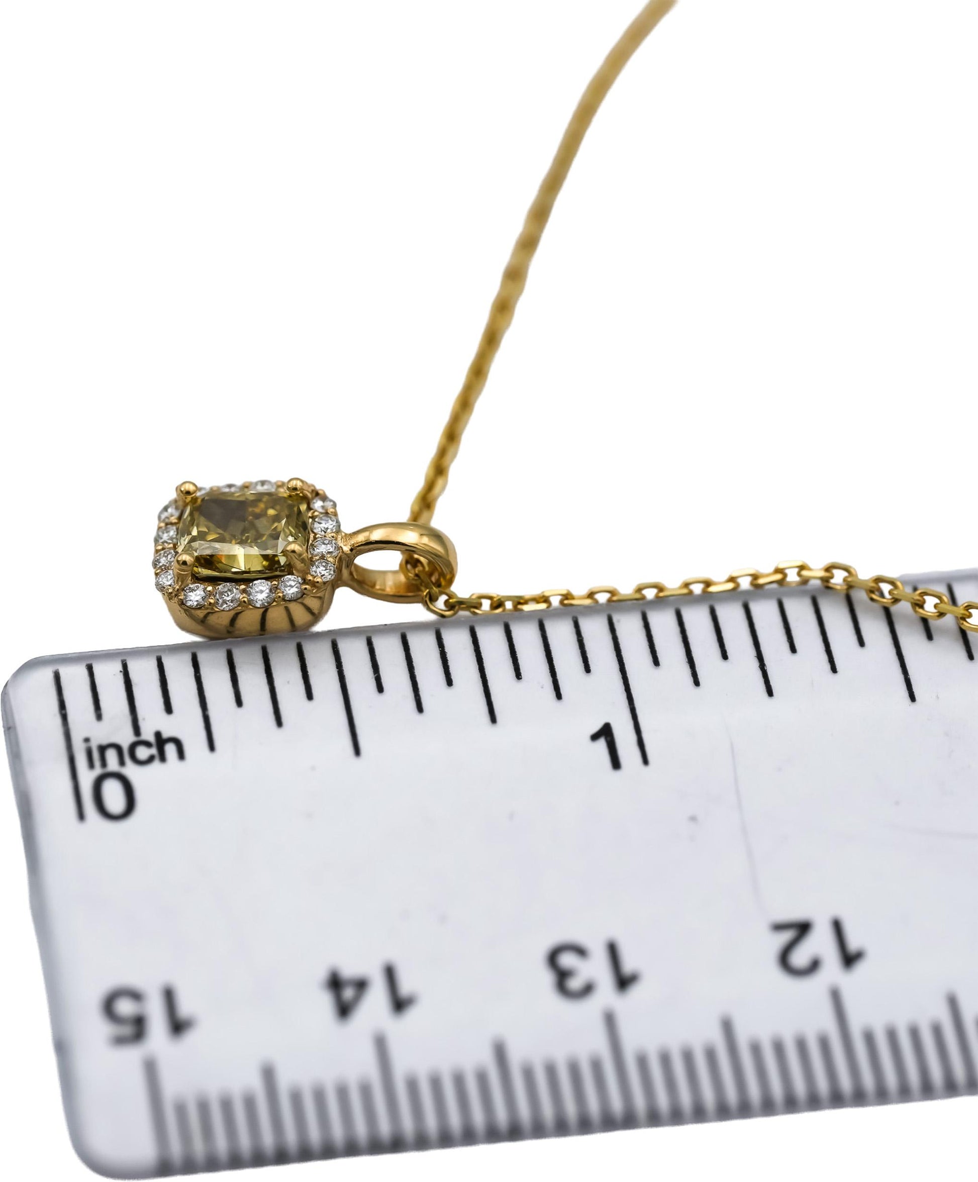 18k & 14k Yellow Gold VS Cushion and Round Diamond Pendant Necklace 1.15CT
