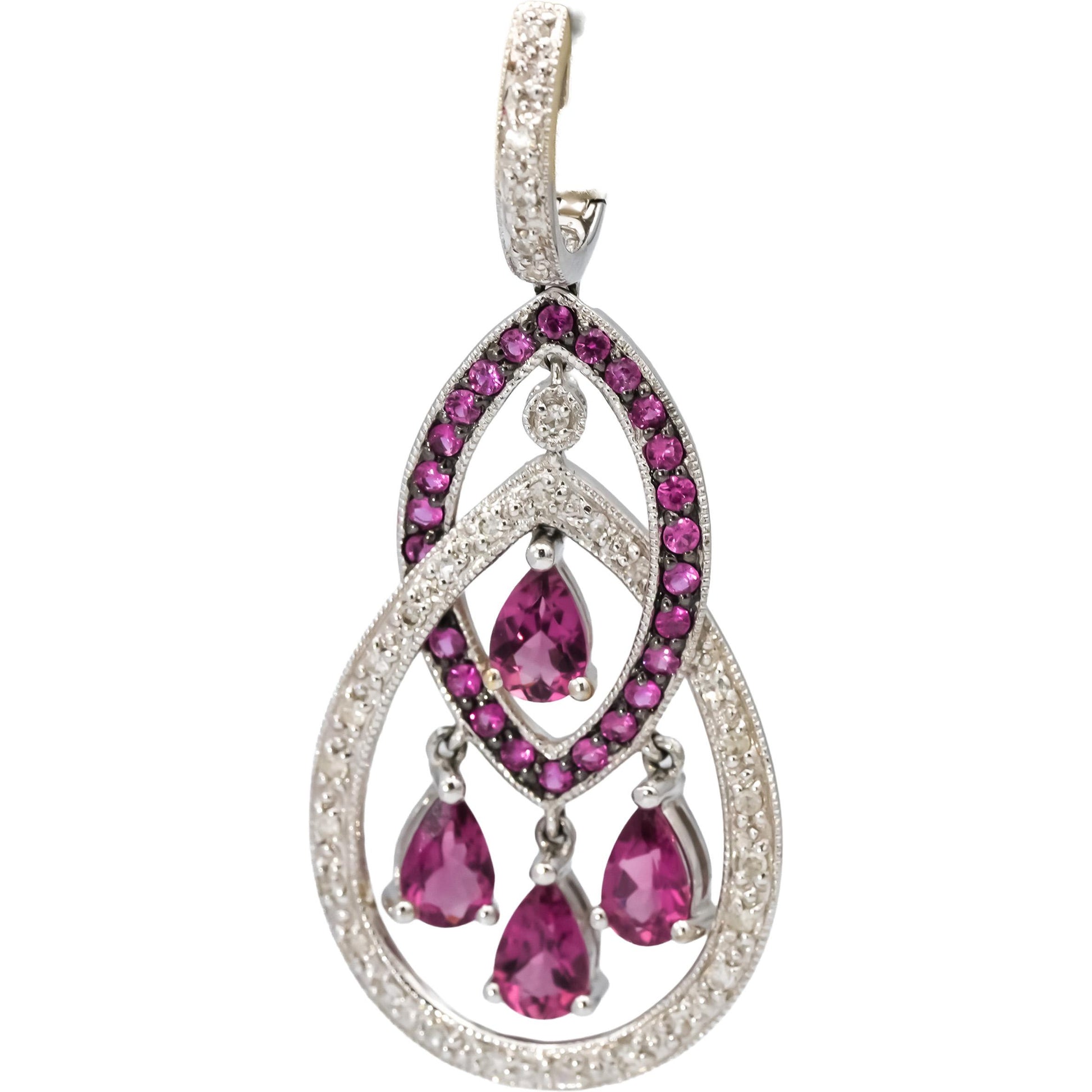 18k White Gold Diamond and Pink Tourmaline Drop Dangle Earrings 1.90CTW