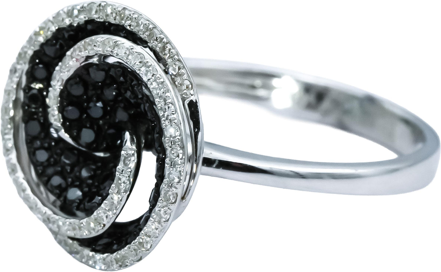 14k White Gold Round White and Black Diamond Cluster Spiral Ring 0.50CT Size 6.5