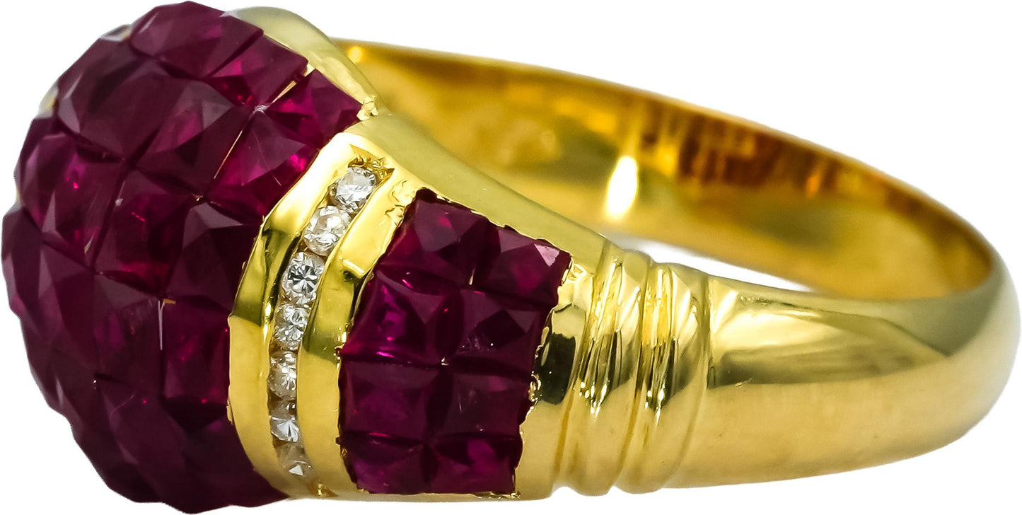 18k Yellow Gold VS Diamond and Ruby Cluster Cocktail Ring 4.60CTW Size 7