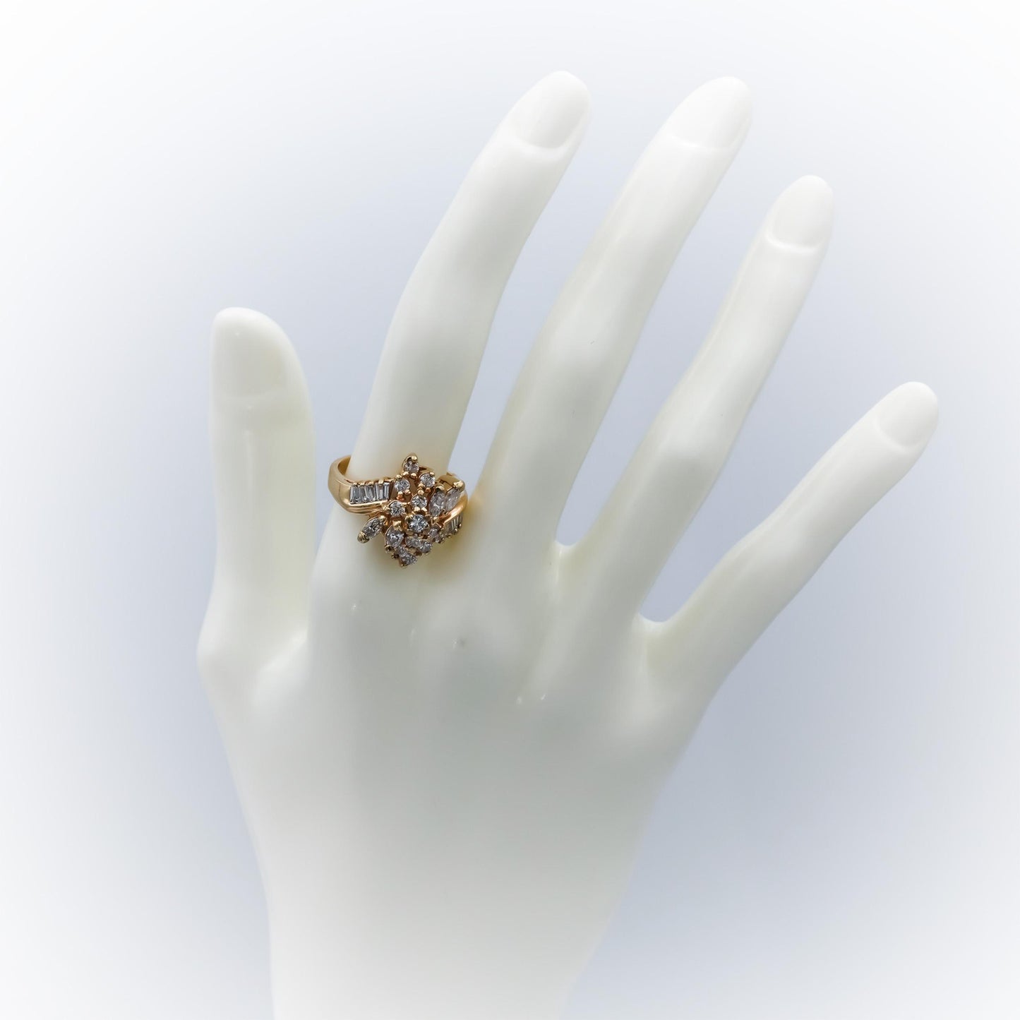 14k Yellow Gold Marquise Baguette Round Diamond Cocktail Ring 1.50CT Size 7