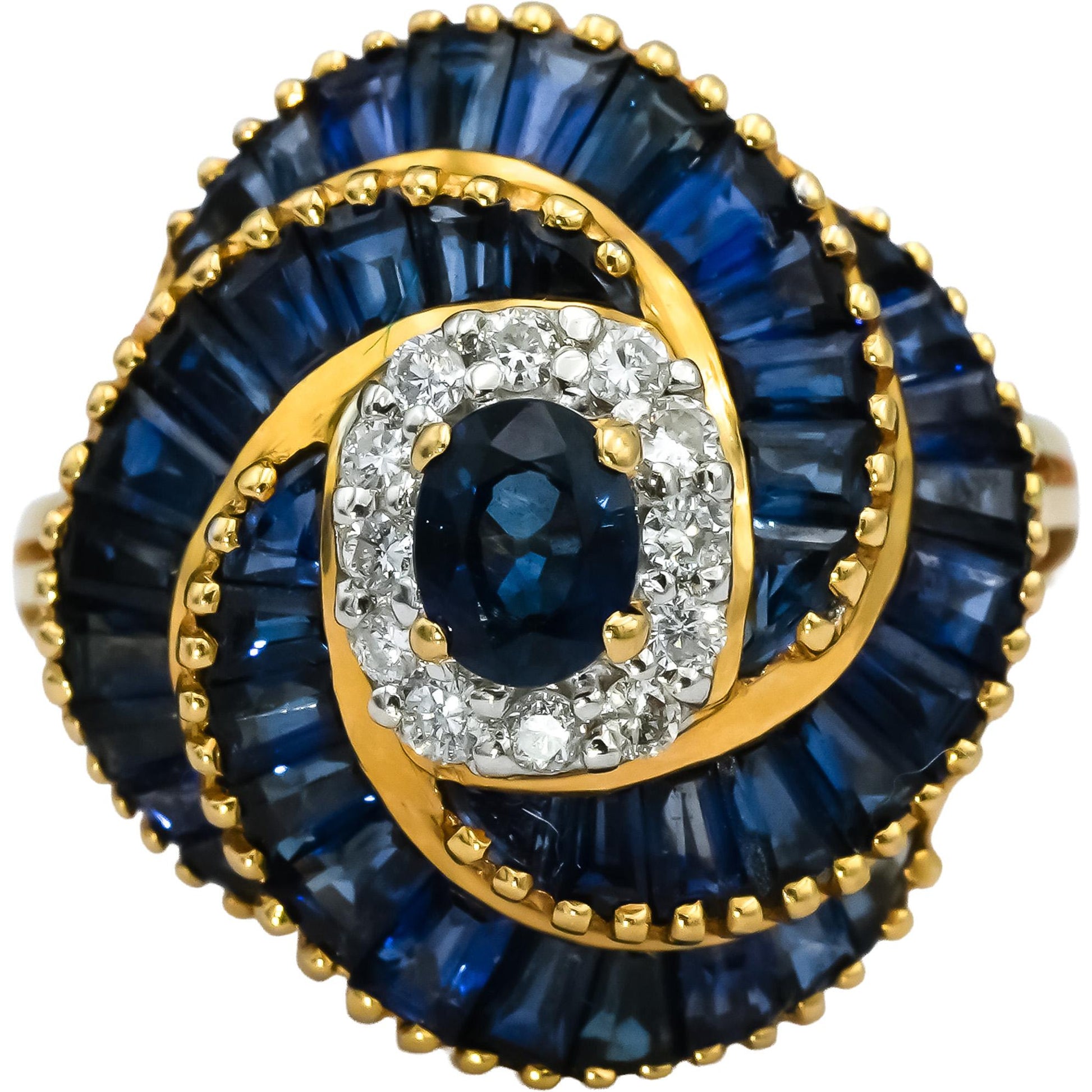 LE VIAN 18k Yellow Gold Diamond & Sapphire Spiral Cocktail Ring 3.20CT Size 6.25