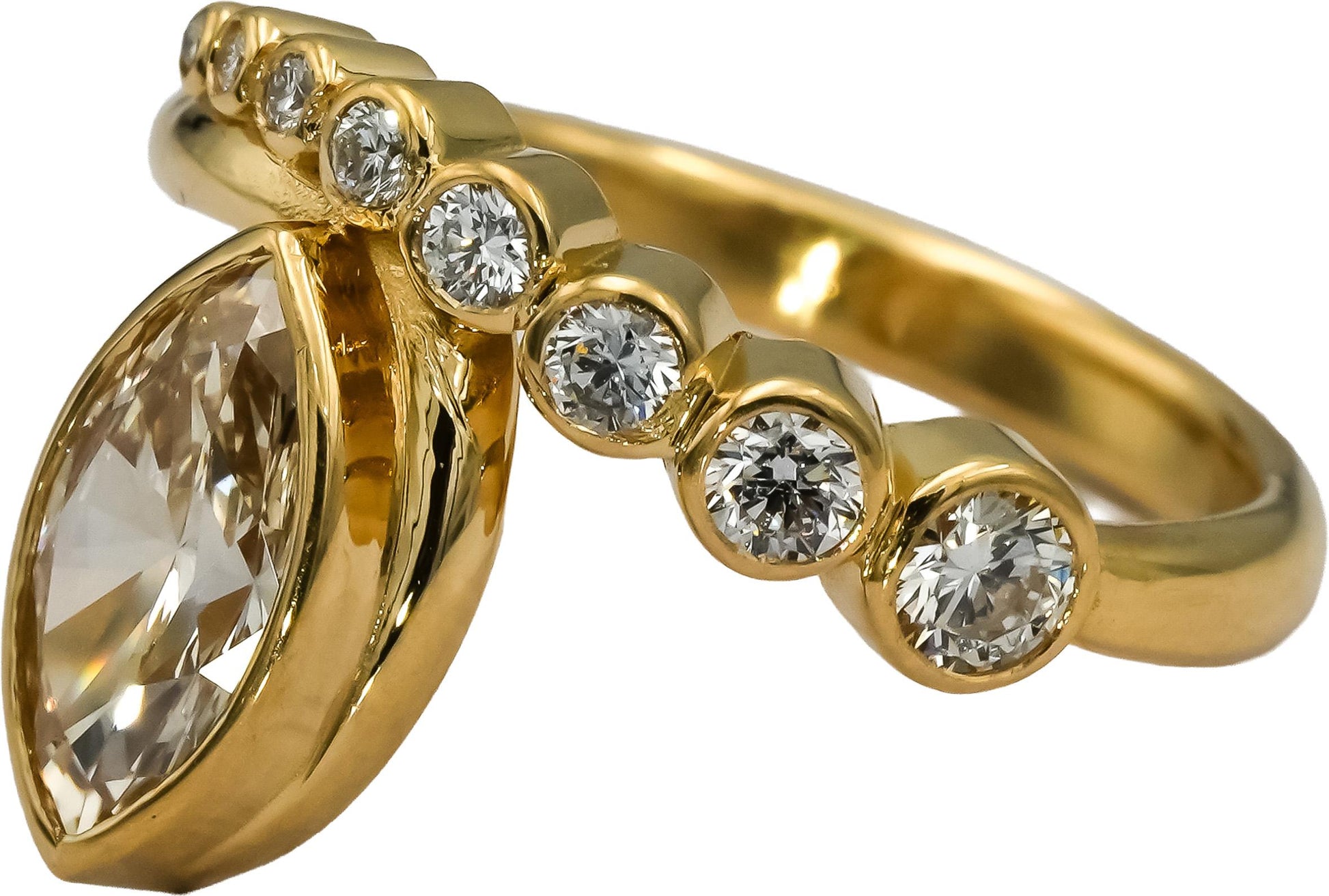 18k Yellow Gold Round & Marquise Diamond Ring 1.45CT w/ 1.15CT Center Size 6