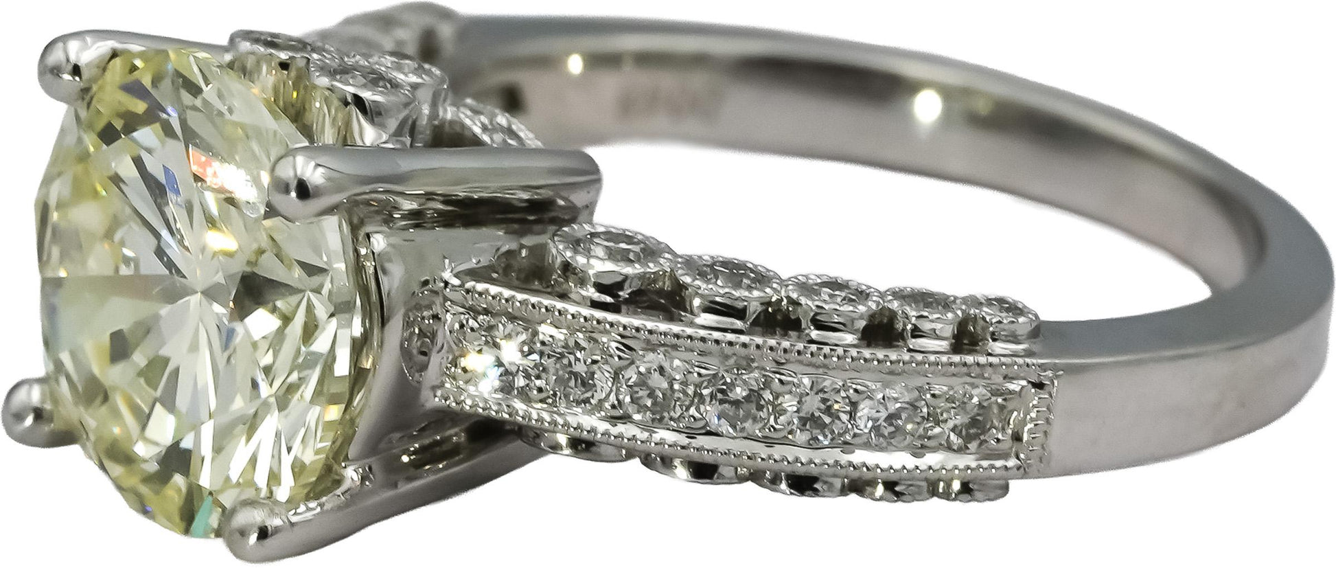 10k White Gold Round Diamond Engagement Ring 3.74CT w/ 3.26CT Center Size 6.75