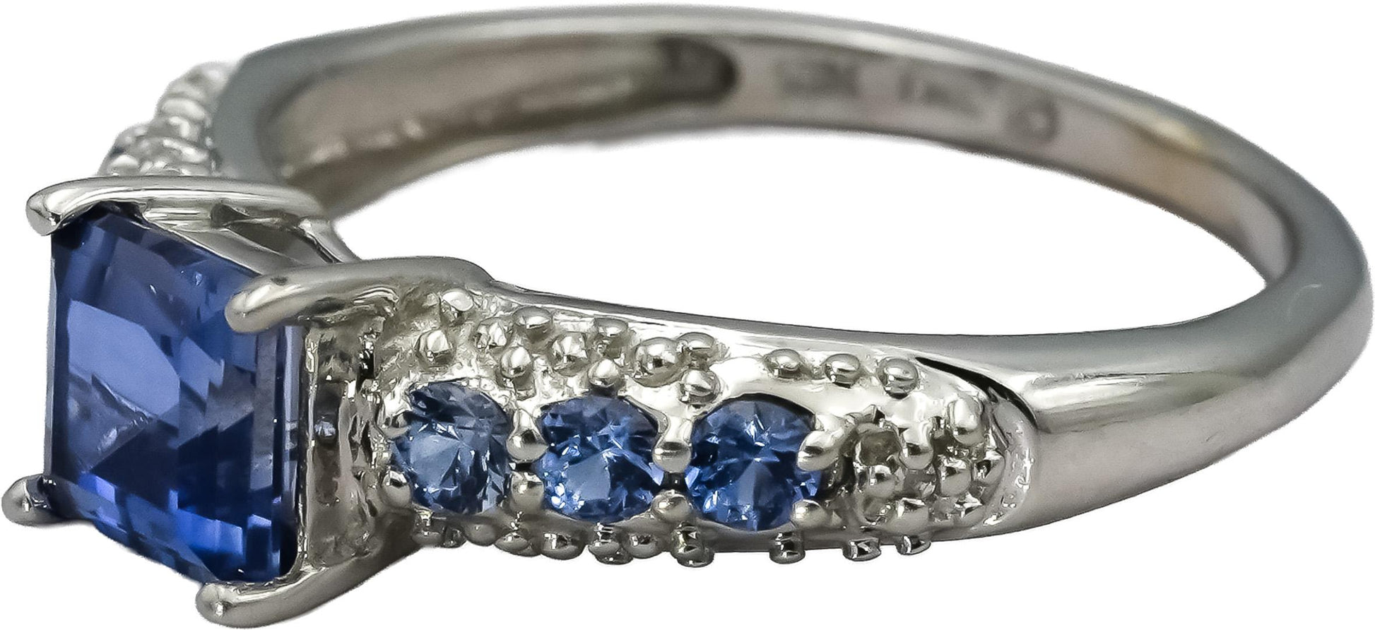 10k White Gold Square and Round Tanzanite Band Ring 1.0CT Size 5.25