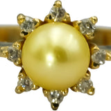 18k Yellow Gold Round Diamond and Golden Pearl Ring 0.12CT Size 7.25