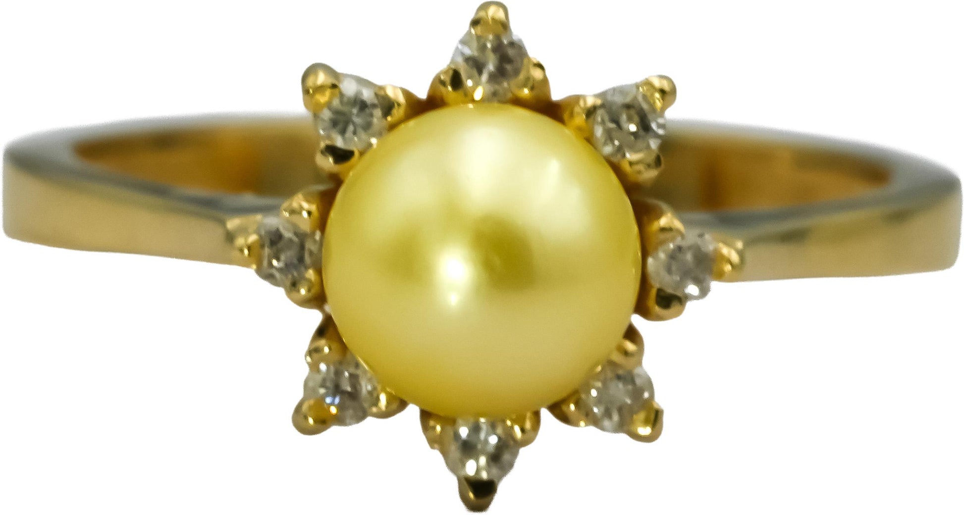 18k Yellow Gold Round Diamond and Golden Pearl Ring 0.12CT Size 7.25