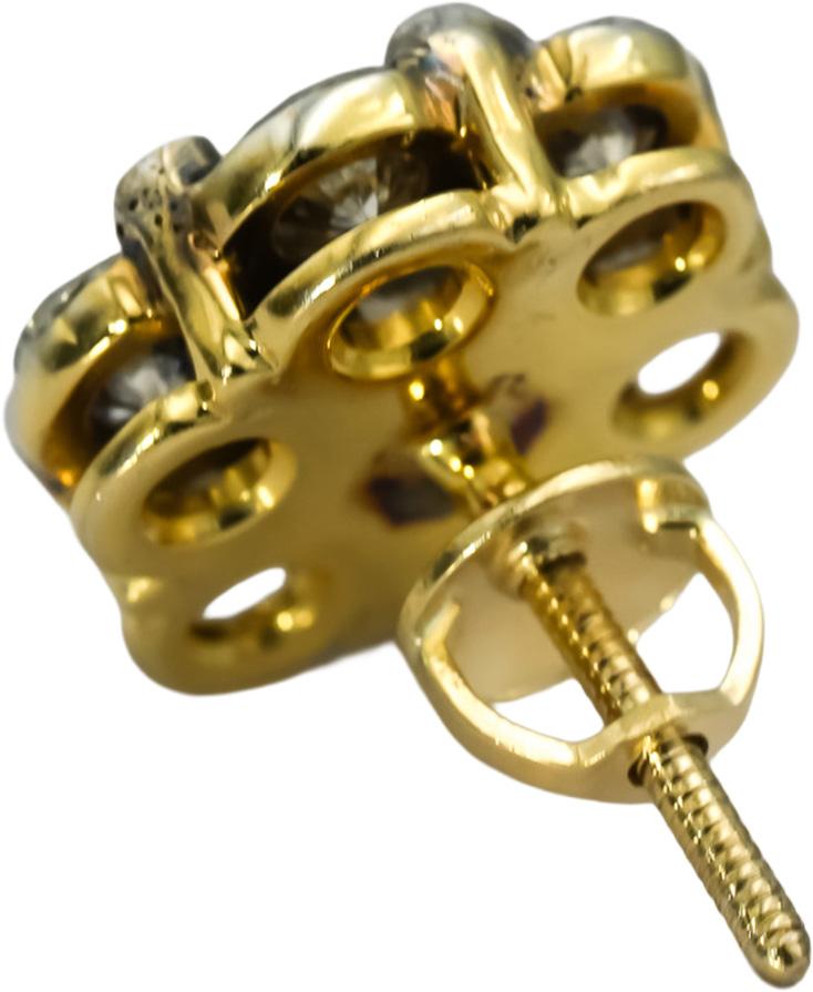 14k Yellow Gold Round Diamond Floral Cluster Screw Back Stud Earrings 3.75CT