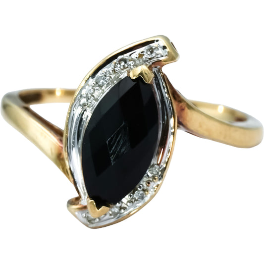 10k Yellow Gold Black Onyx Cocktail Ring w/ Diamond Accents Size 9.5