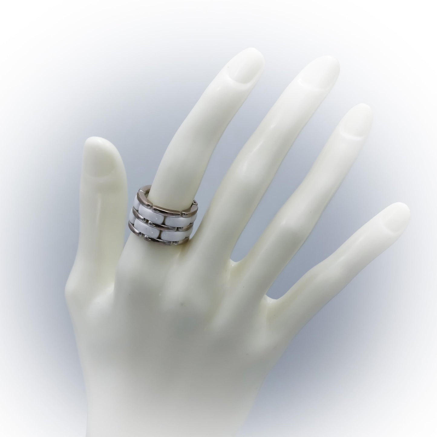CHANEL 18k White Gold and Ceramic Ultra Ring Size 5.5 w/ Original Receipt