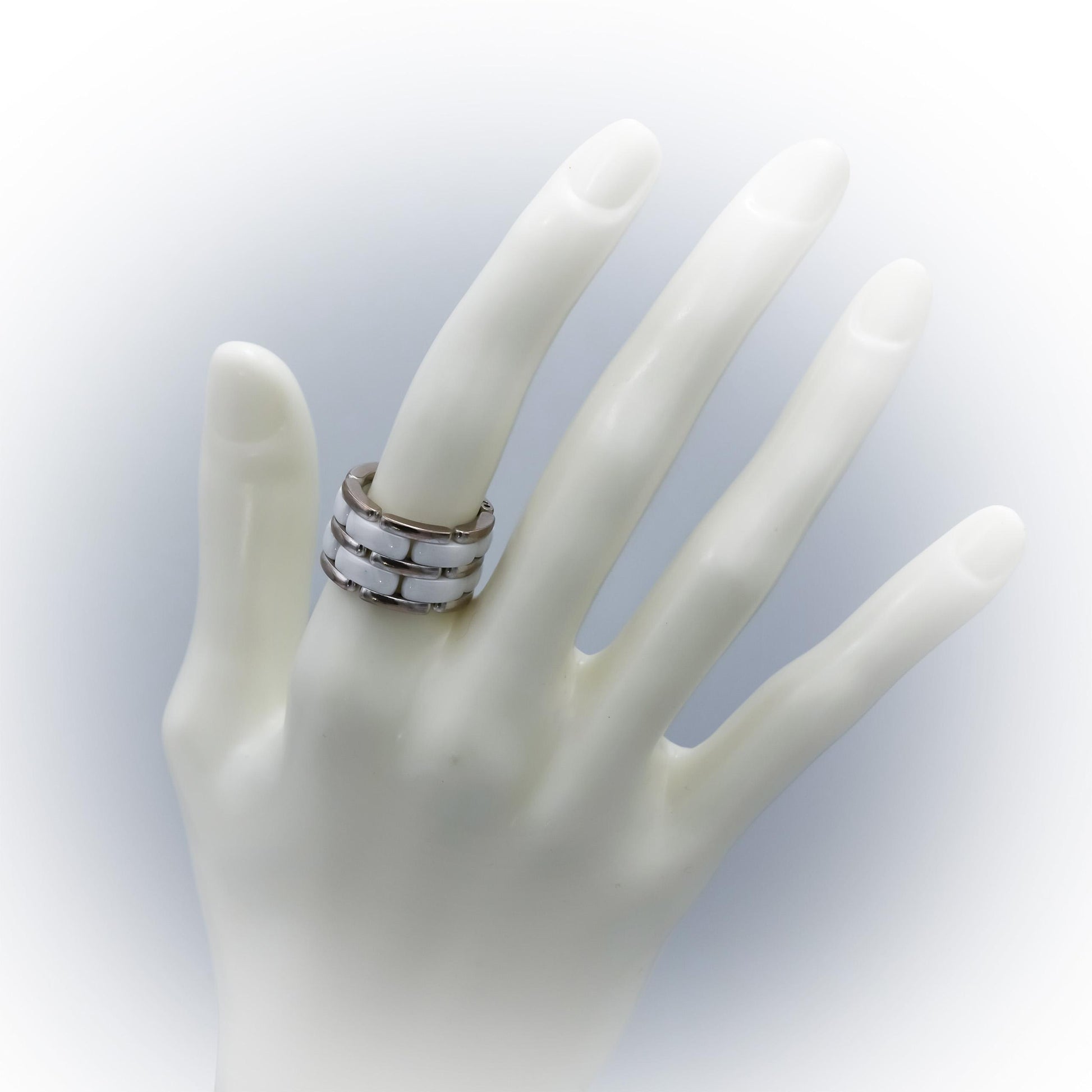 CHANEL 18k White Gold and Ceramic Ultra Ring Size 5.5 w/ Original Receipt