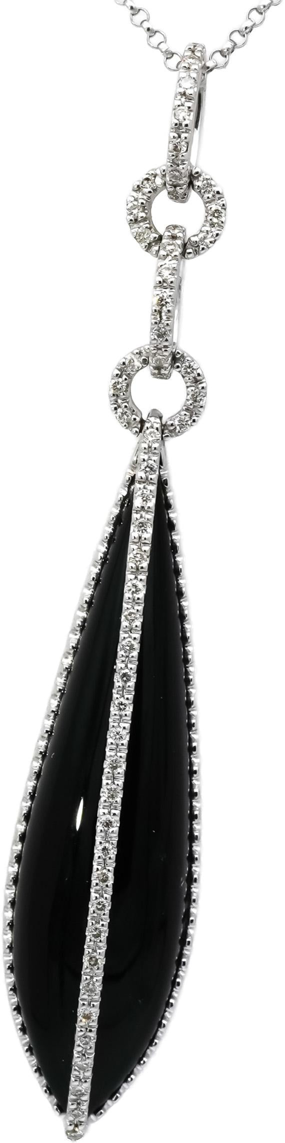 14k White Gold Diamond and Onyx Pendant Necklace 0.15CT