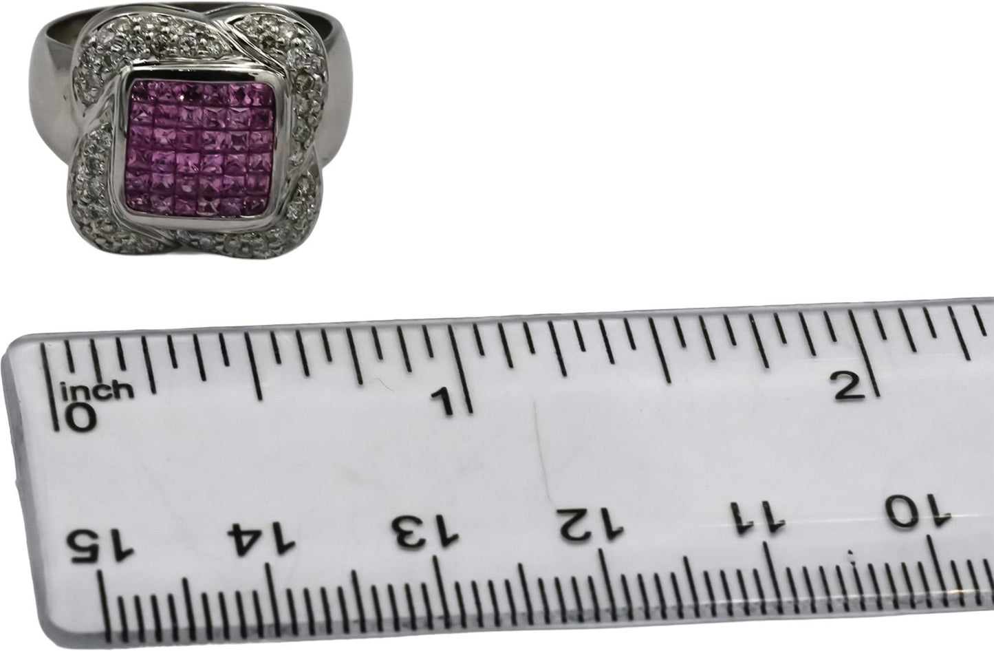 14k White Gold Diamond and Pink Sapphire Cluster Cocktail Ring 1.50CT Size 7.75