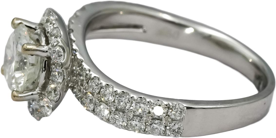 18k White Gold Round Diamond Engagement Ring 1.80CT w/ 1.05CT Center Size 6.75
