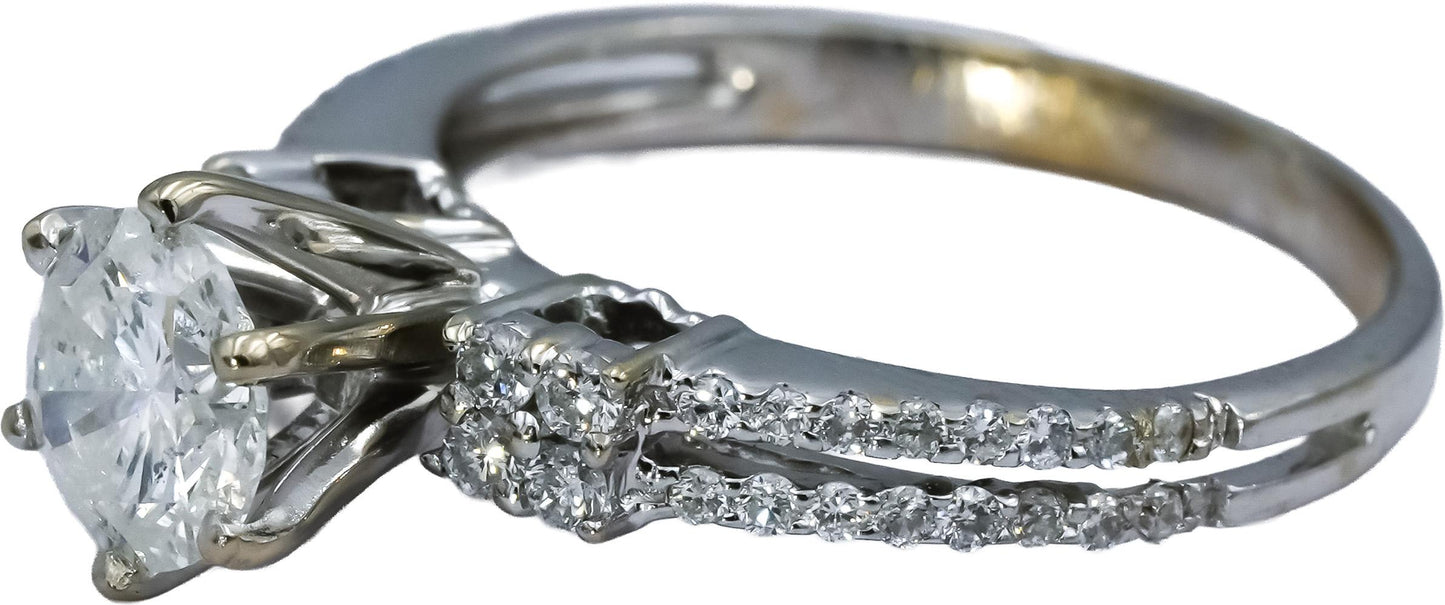 18k White Gold Round Diamond Engagement Ring 1.05CT w/ 0.80CT Center Size 5.5