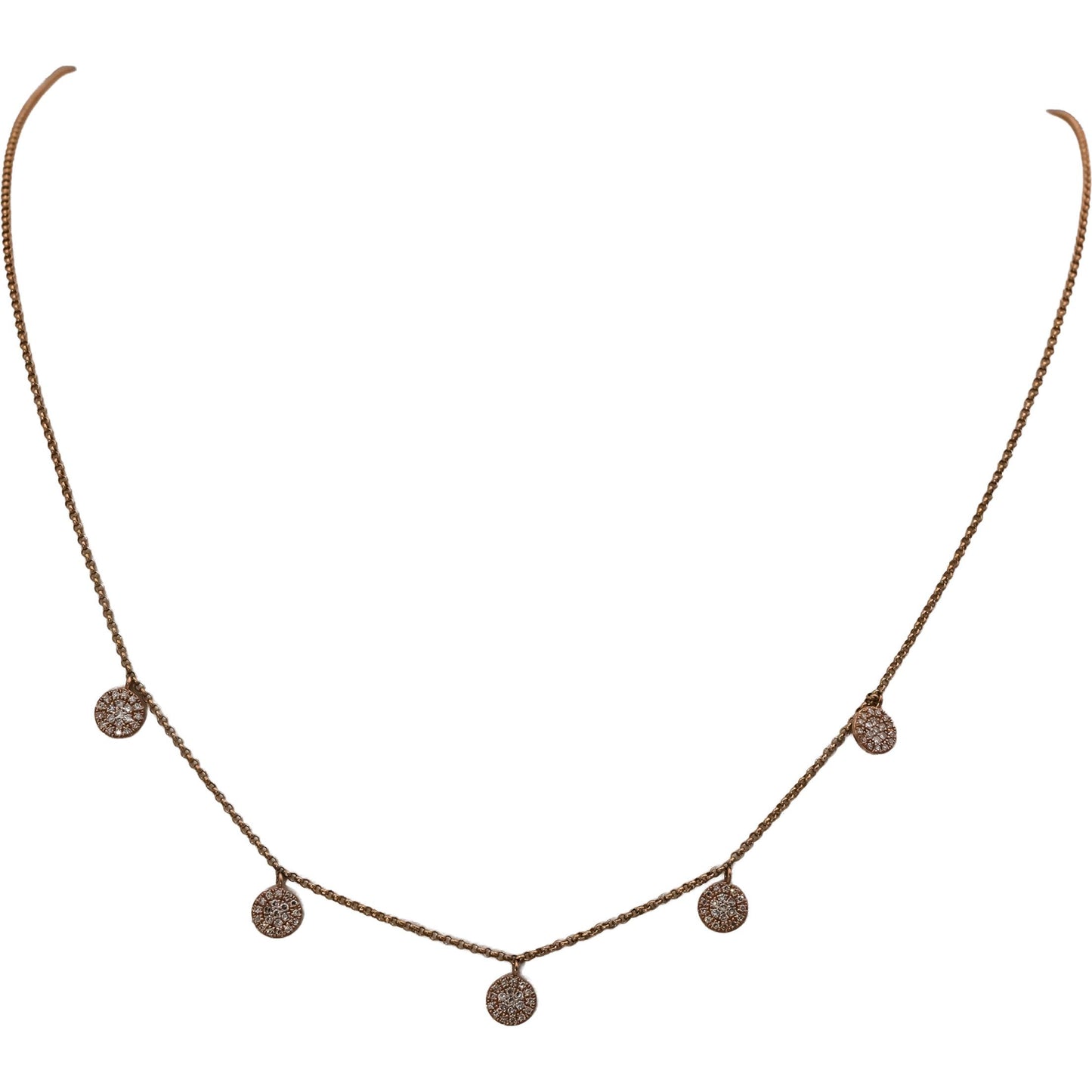 14k Rose Gold Round Diamond Dangle Necklace 0.25CT