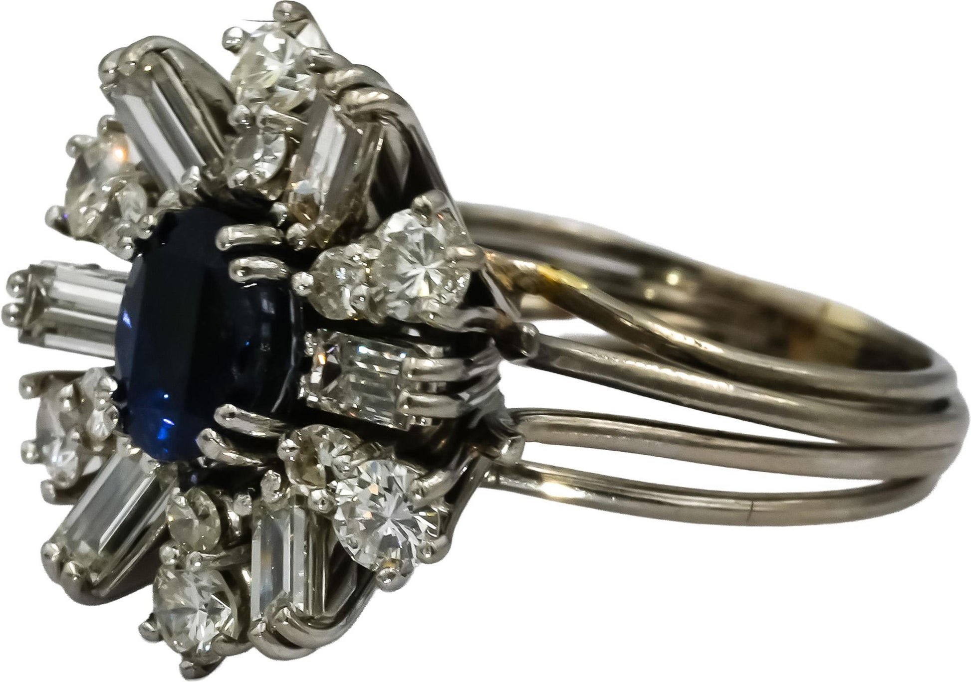 18k White Gold VS Diamond and Sapphire Flower Ring 2.70CT Size 5.25