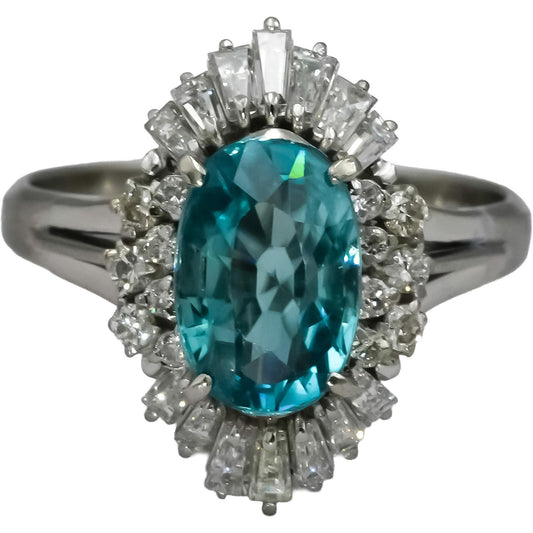 Platinum Diamond and Blue Zircon Cocktail Ring 4.91CT Size 8.25