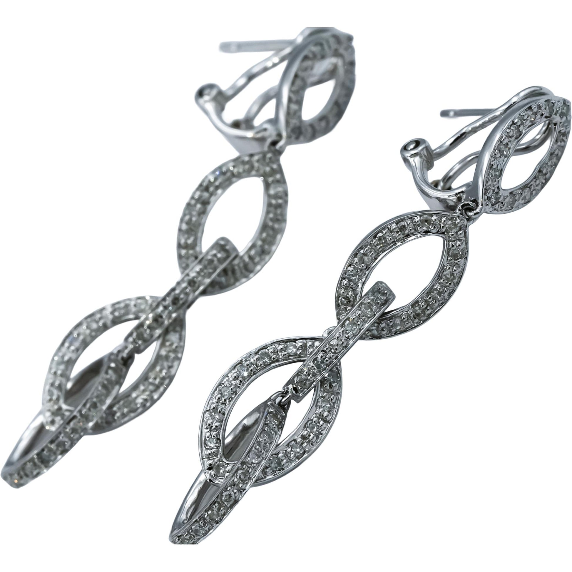 14k White Gold Round Diamond Drop Dangle Earrings 0.50CT