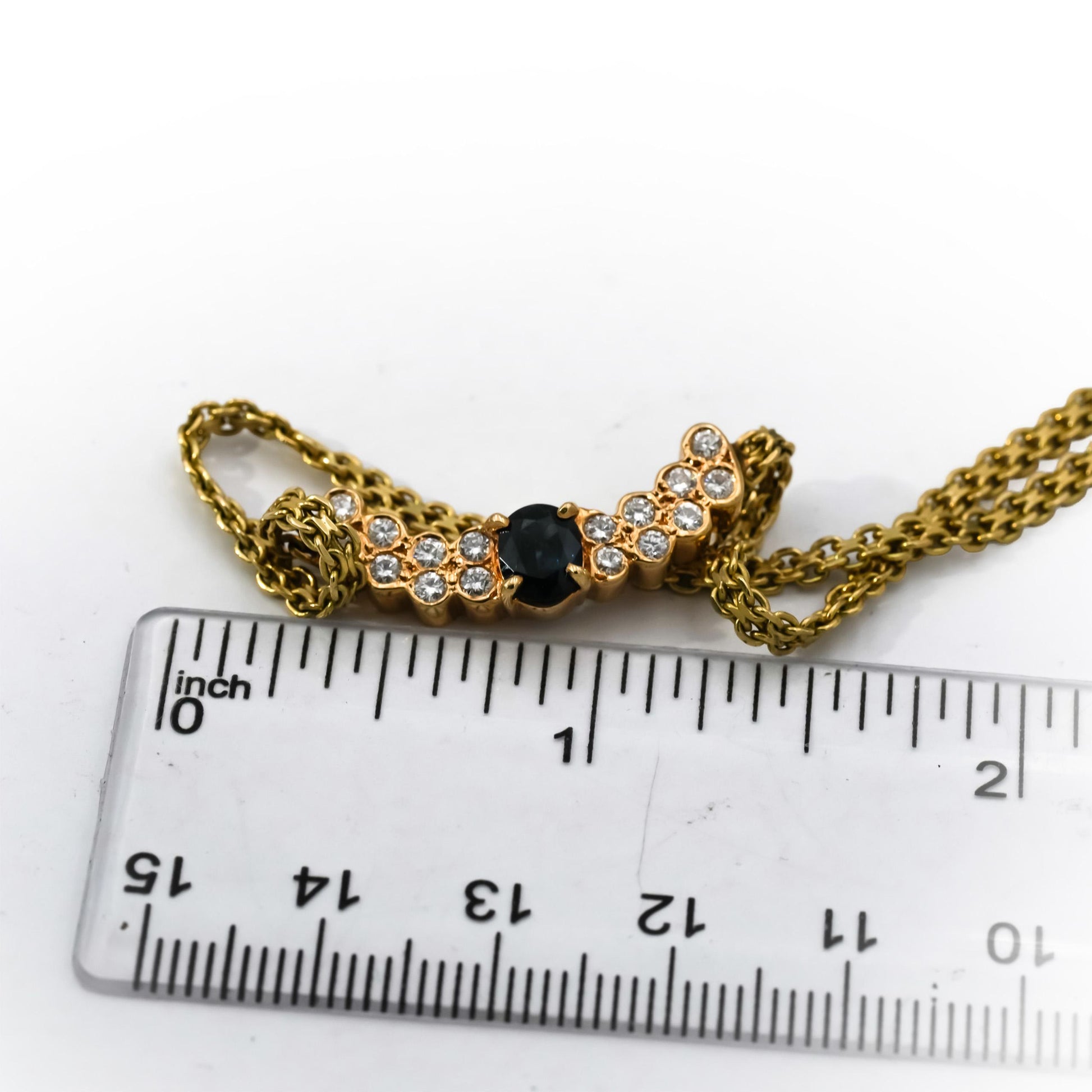 14k Yellow Gold Diamond and Sapphire Curved Centerpiece Necklace 1.25CT