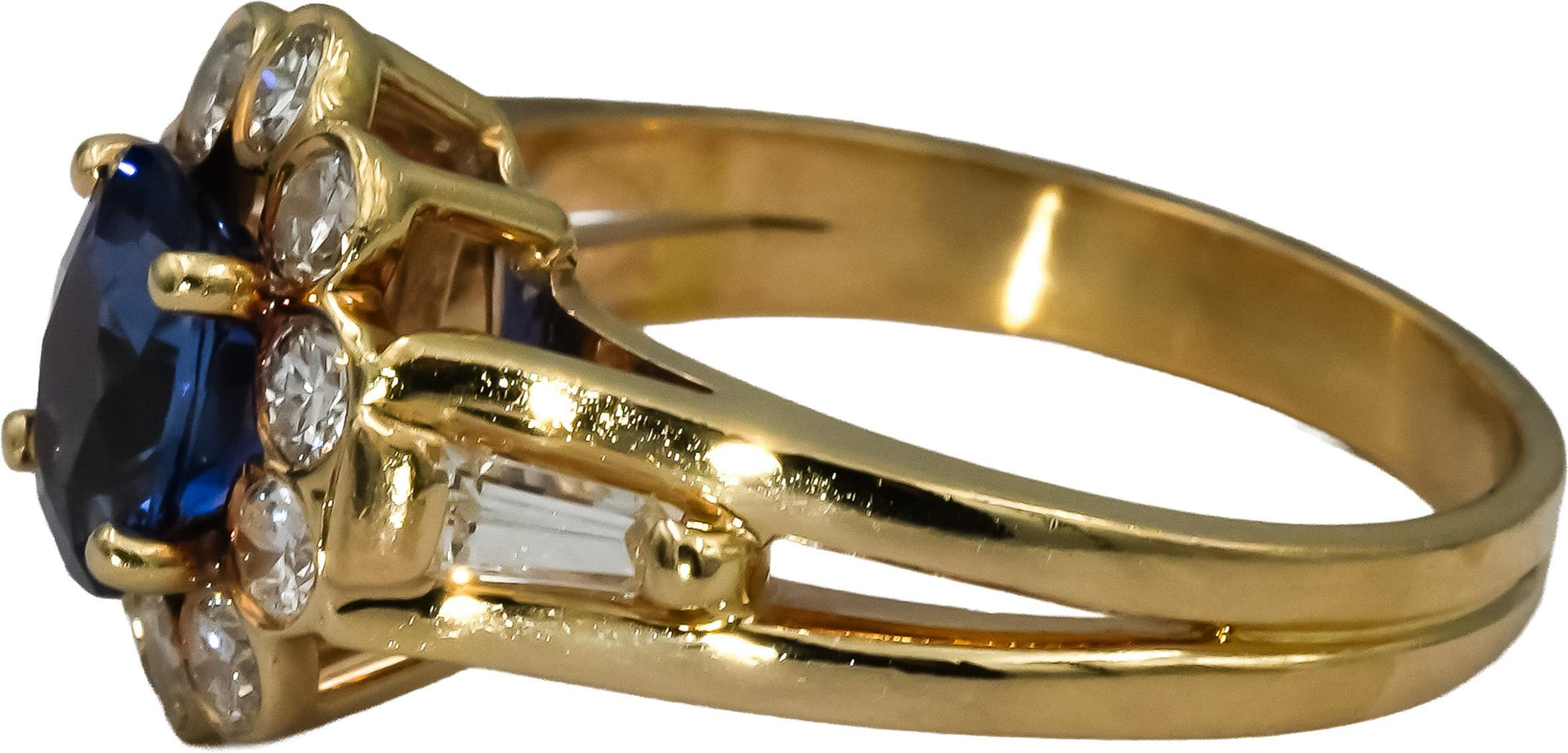 14k Yellow Gold VS Diamond and Blue Sapphire Flower Ring 2.10CT Size 8