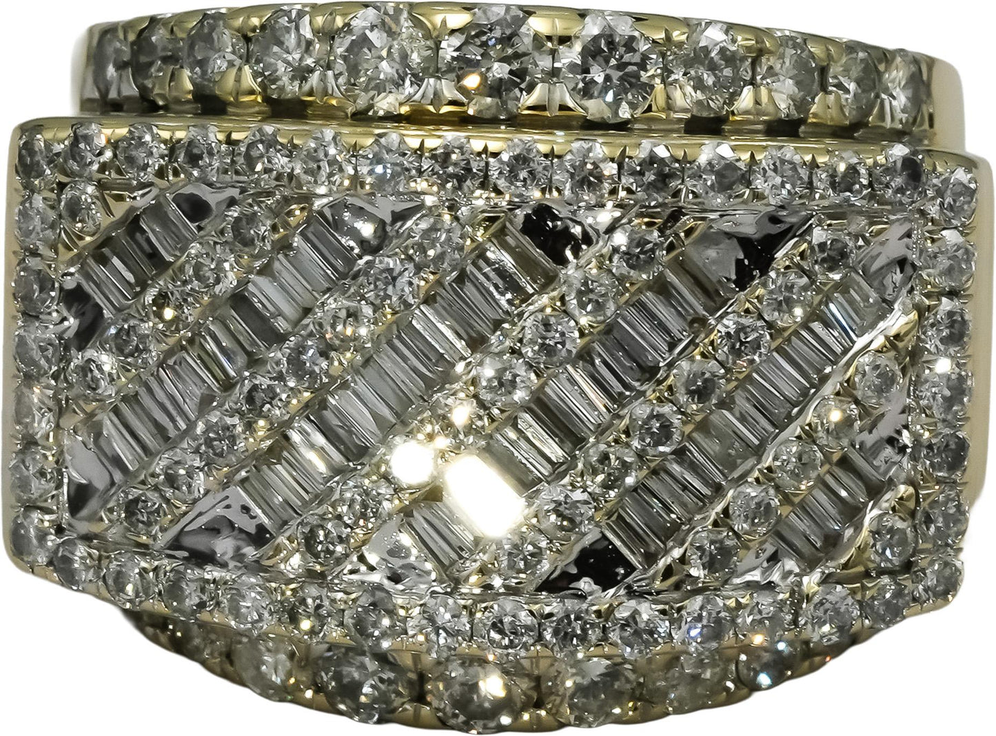 10k Yellow Gold Round and Baguette Cut Diamond Men's Band Ring 3.50CT Size 9.75