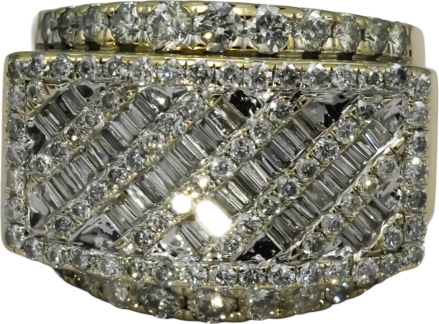 10k Yellow Gold Round and Baguette Cut Diamond Men's Band Ring 3.50CT Size 9.75
