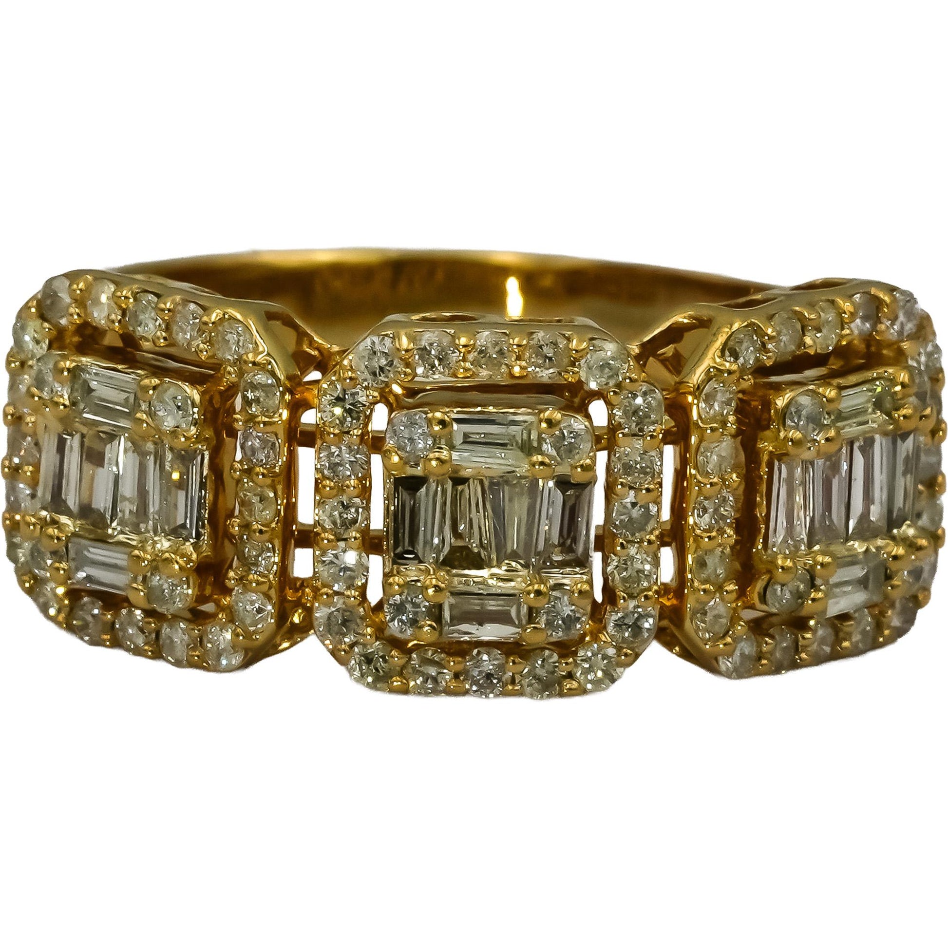 10k Yellow Gold Round & Baguette Cut Diamond Cocktail Ring 1.0CT Size 9.75